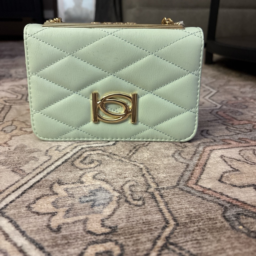 bebe Mint Quilted Mini Bag with Gold Accents